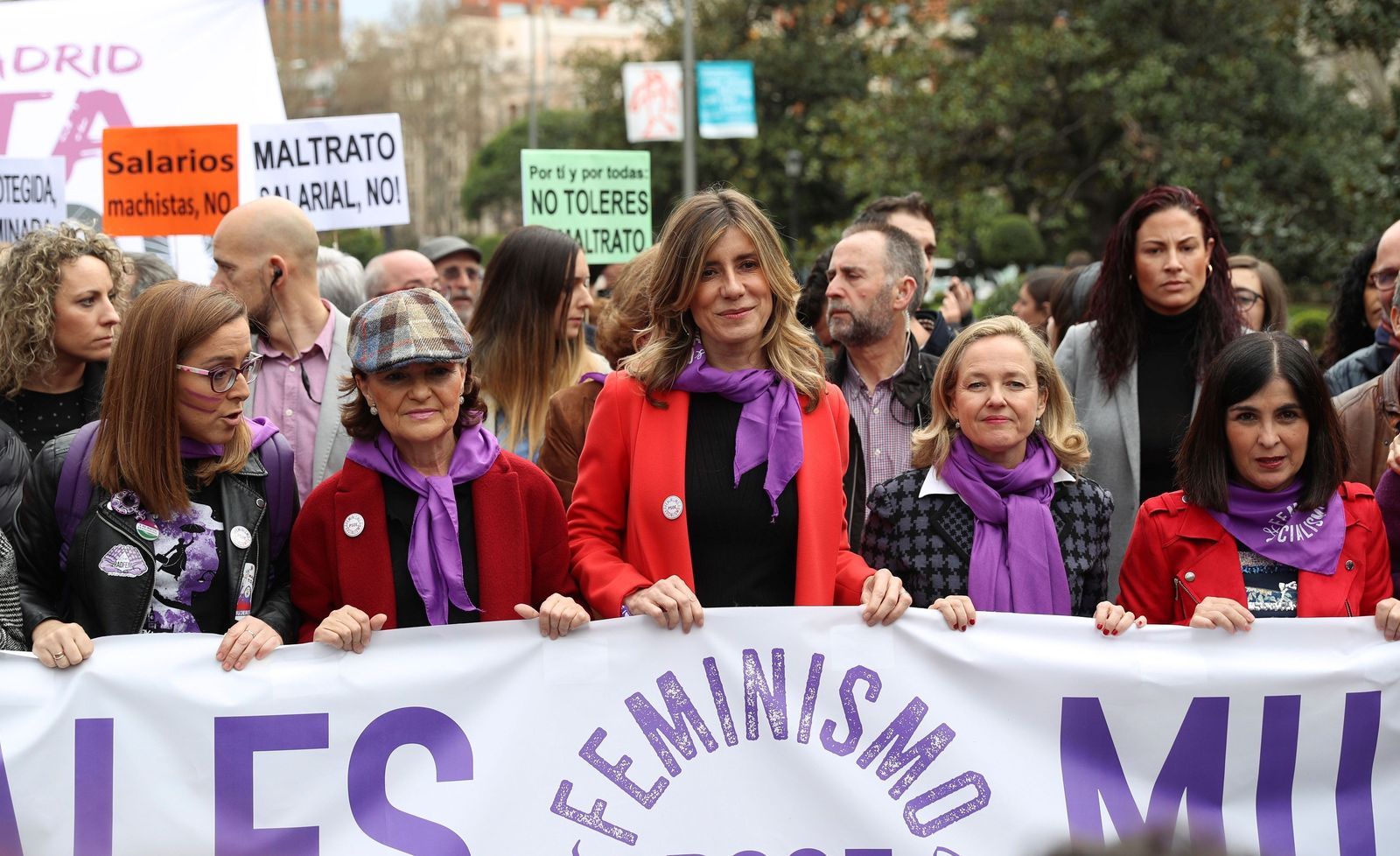 Carmen Calvo, Begoña  Gómez, Nadia Calviño y Carolina Darias el pasado 8-M.