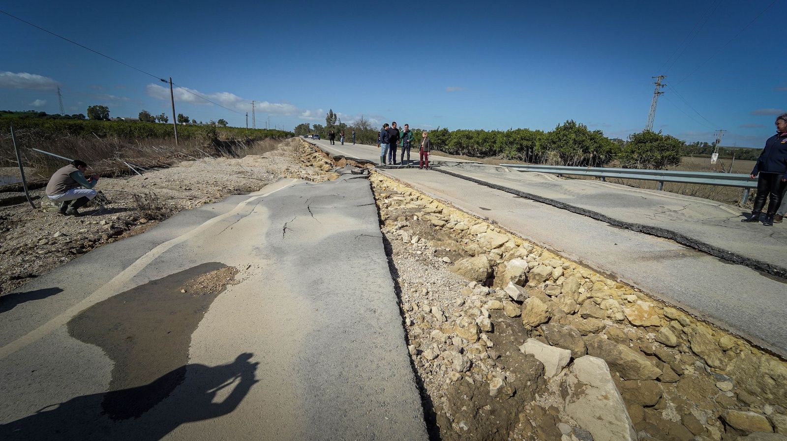 Imágenes de la visita de Juanma Moreno y el comisario europeo de Agricultura a los campos afectados por el temporal en Jerez