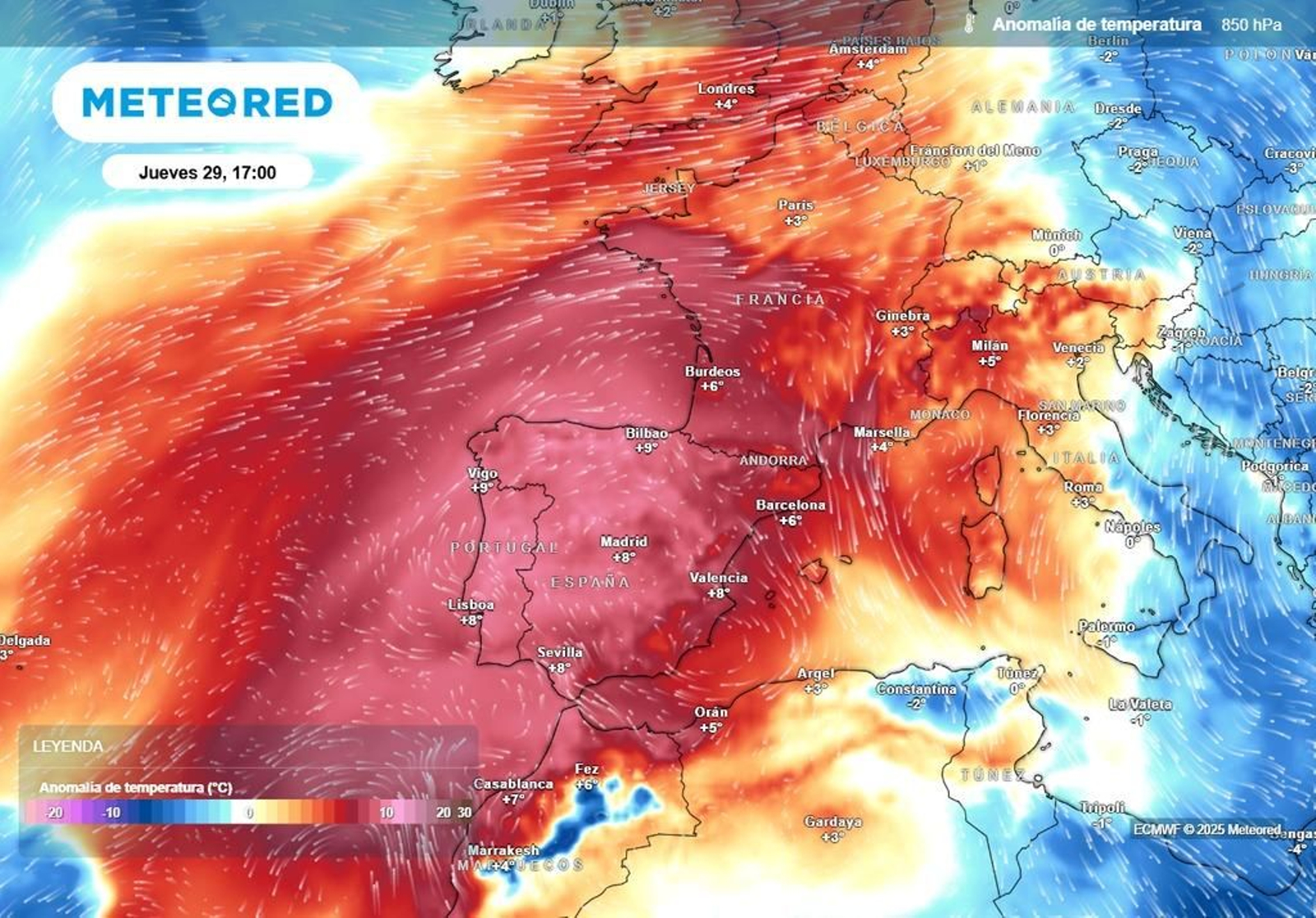 Anomalía térmica prevista para el jueves.