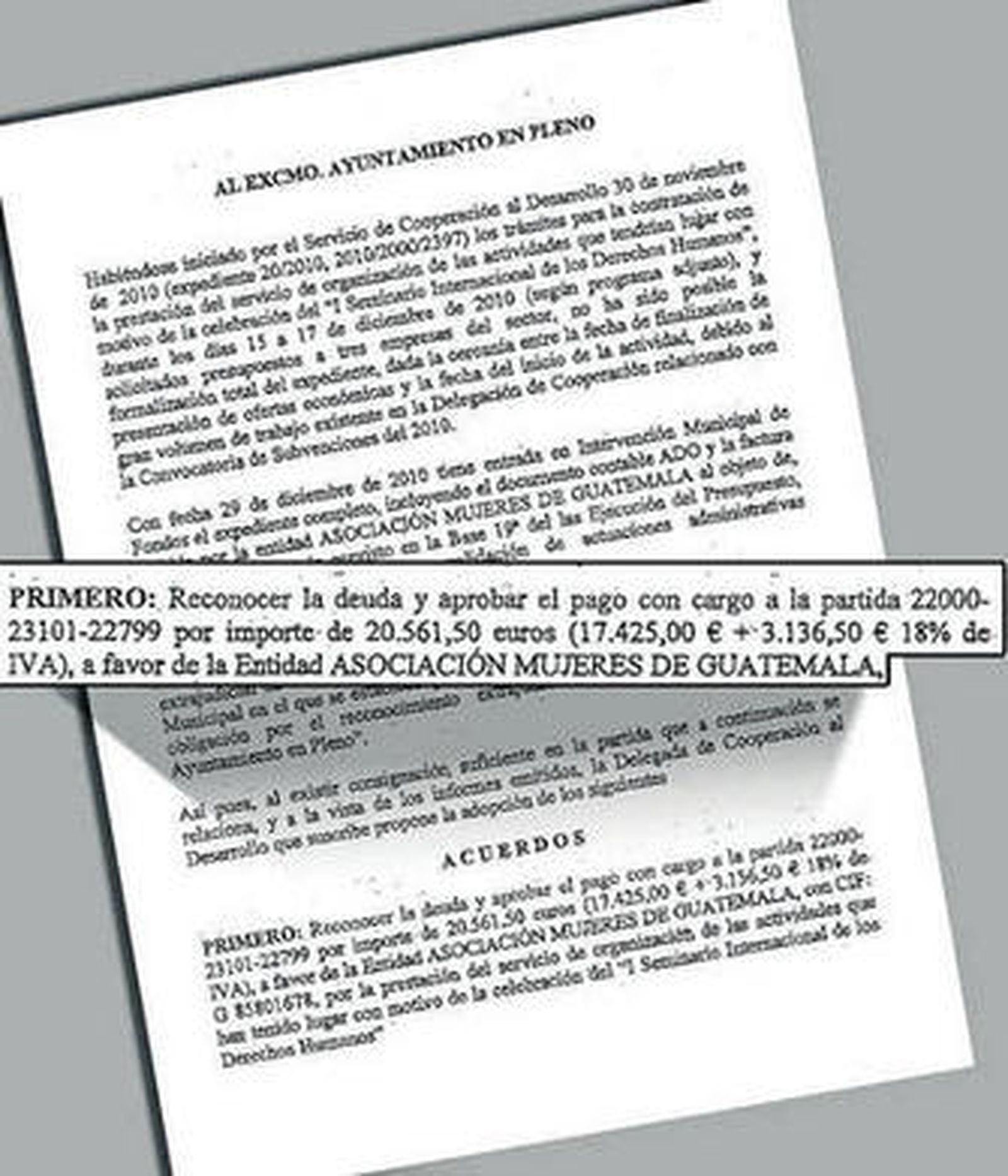 La propuesta de pago que hoy se aprobará en el Pleno municipal.
