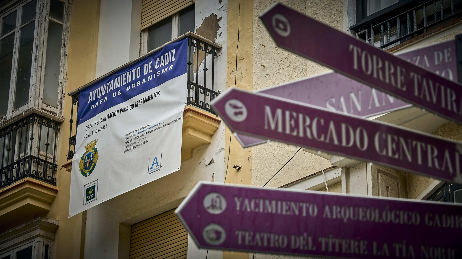 Obras en una finca del casco antiguo para ubicar apartamentos turísticos.