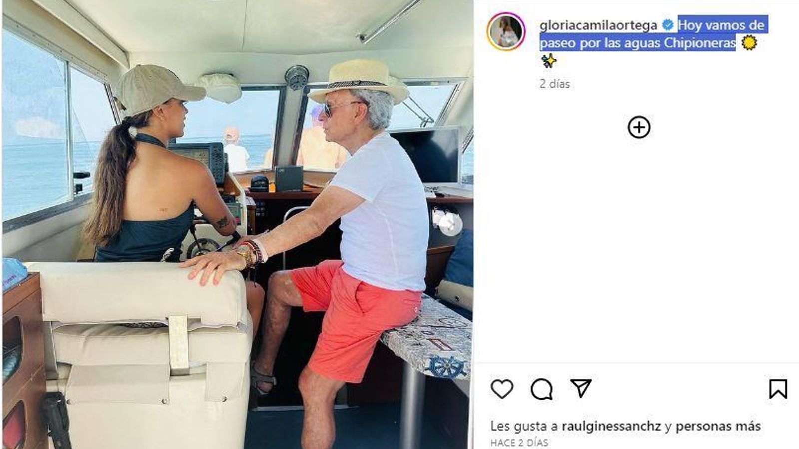 Gloria camila y José Ortega Cano en el interior de la embarcación.