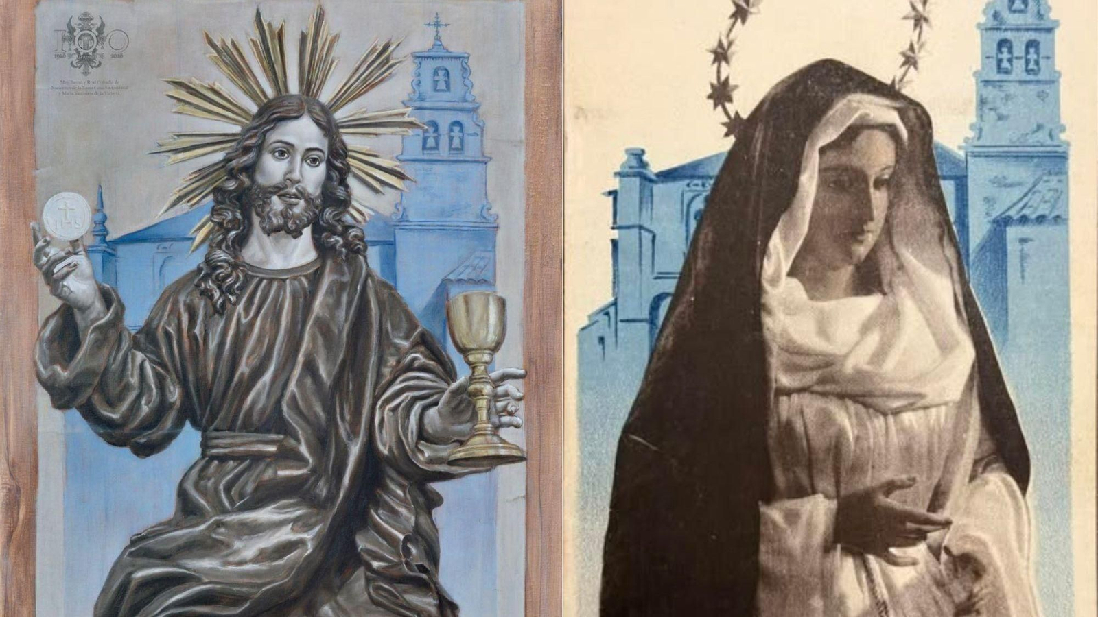 Comparativa Cartel Oficial del I Centenario Fundacional de la Santa Cena Sacramental y la portada de 'Acuarelas Granadinas de la Semana Santa de Granada' de 1944