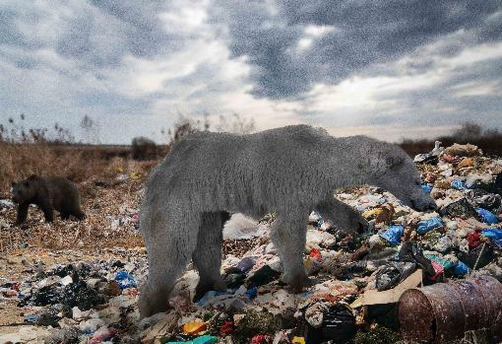 Un oso polar rebuscando en la basura