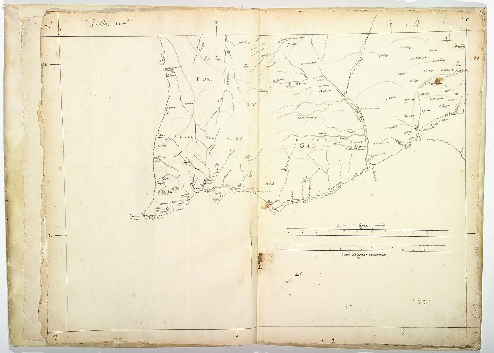 Mapa del siglo XVI en el que aparece parte de la provincia onubense.