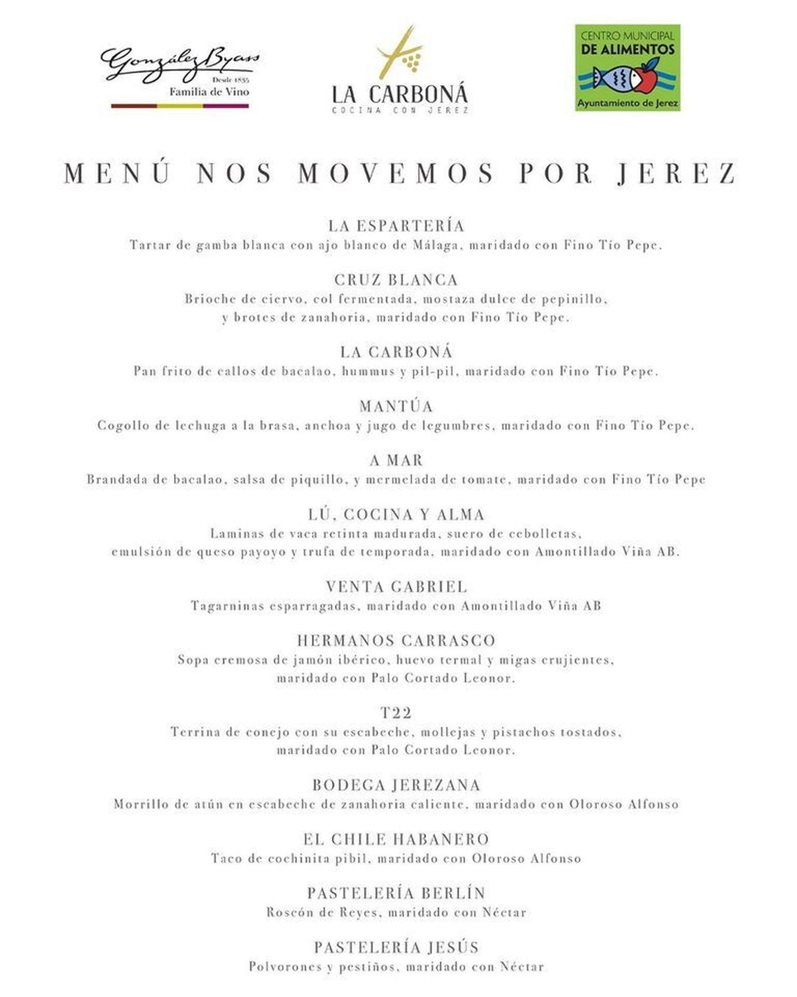 Carta con el menú que se ofreció a los asistentes.