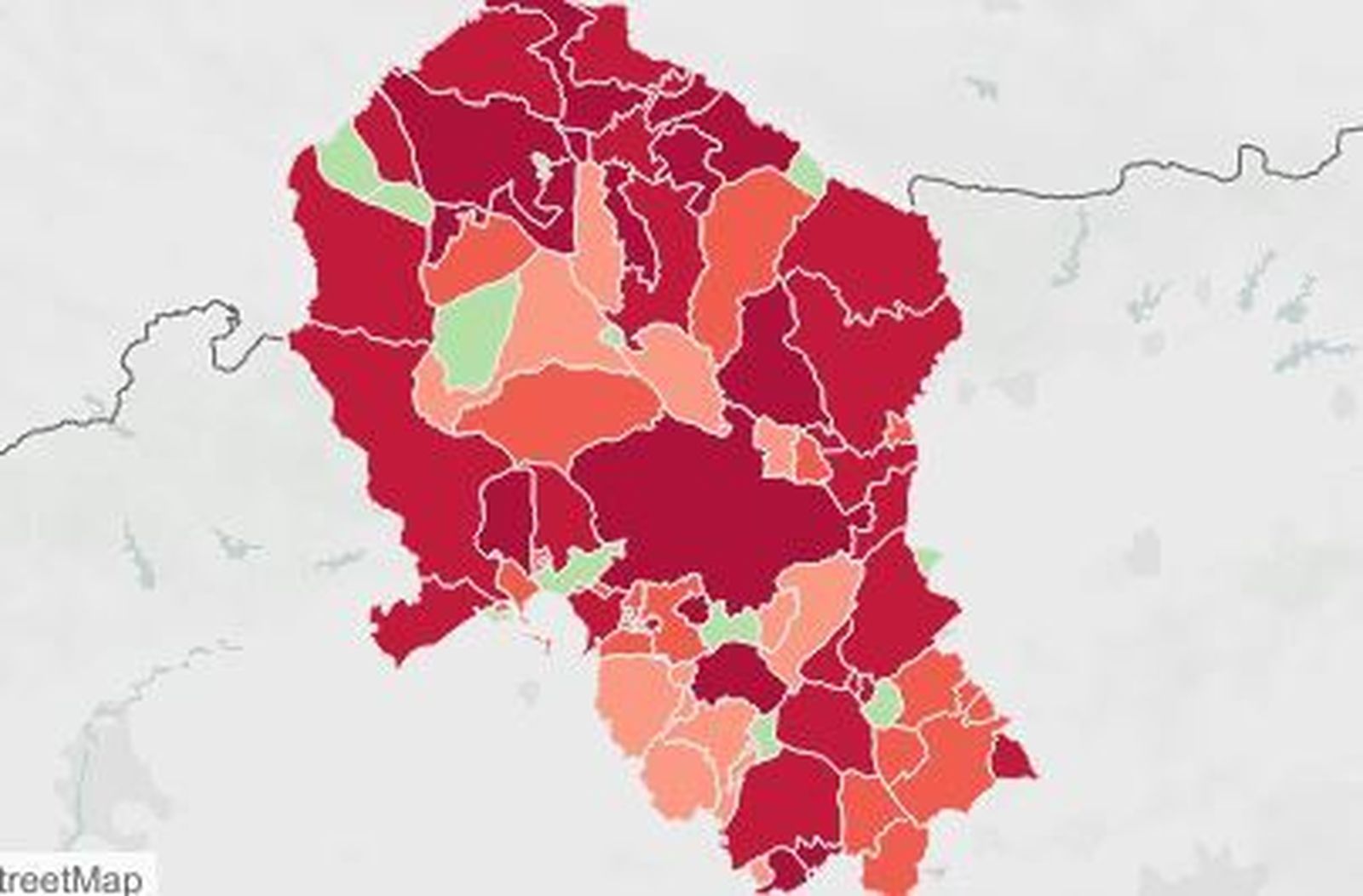 Mapa de riesgo en los municipios.