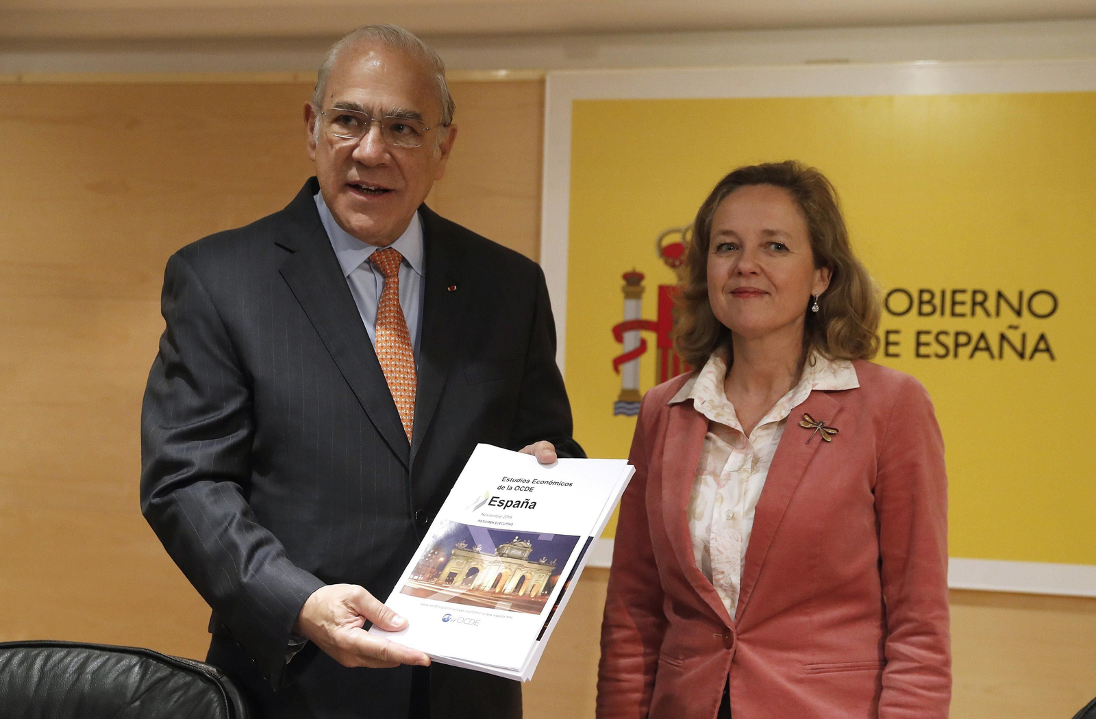 El secretario general de la OCDE, Ángel Gurría, y la ministra de Economía, Nadia Calviño