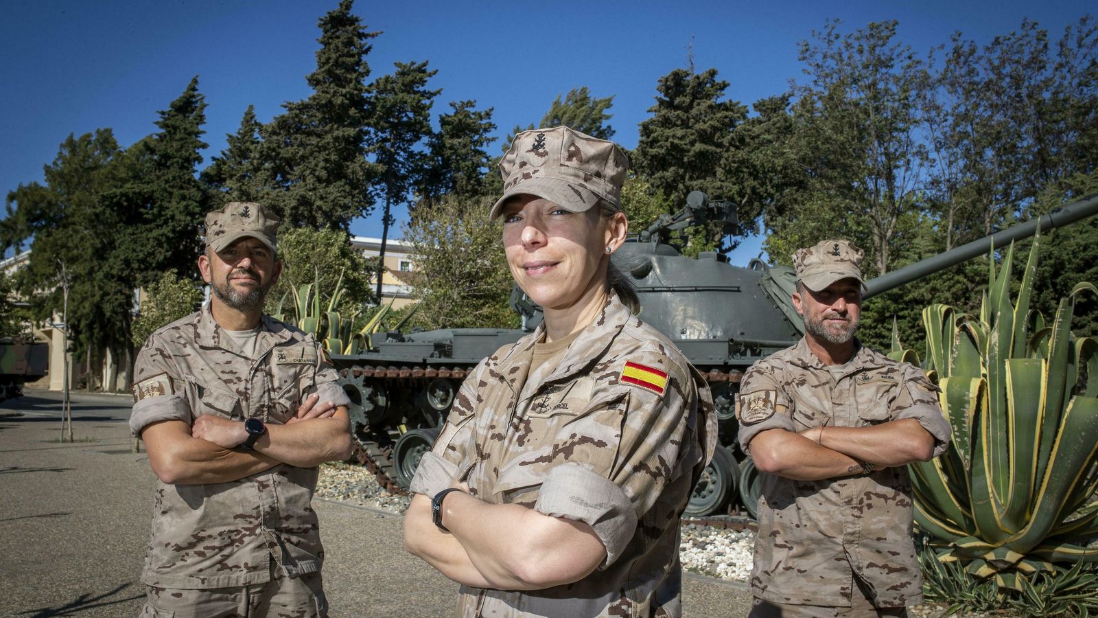 Infantes de Marina - los cabos primeros Castañeda, García Porcel  y Baliña, posan en el Tercio de Armada.