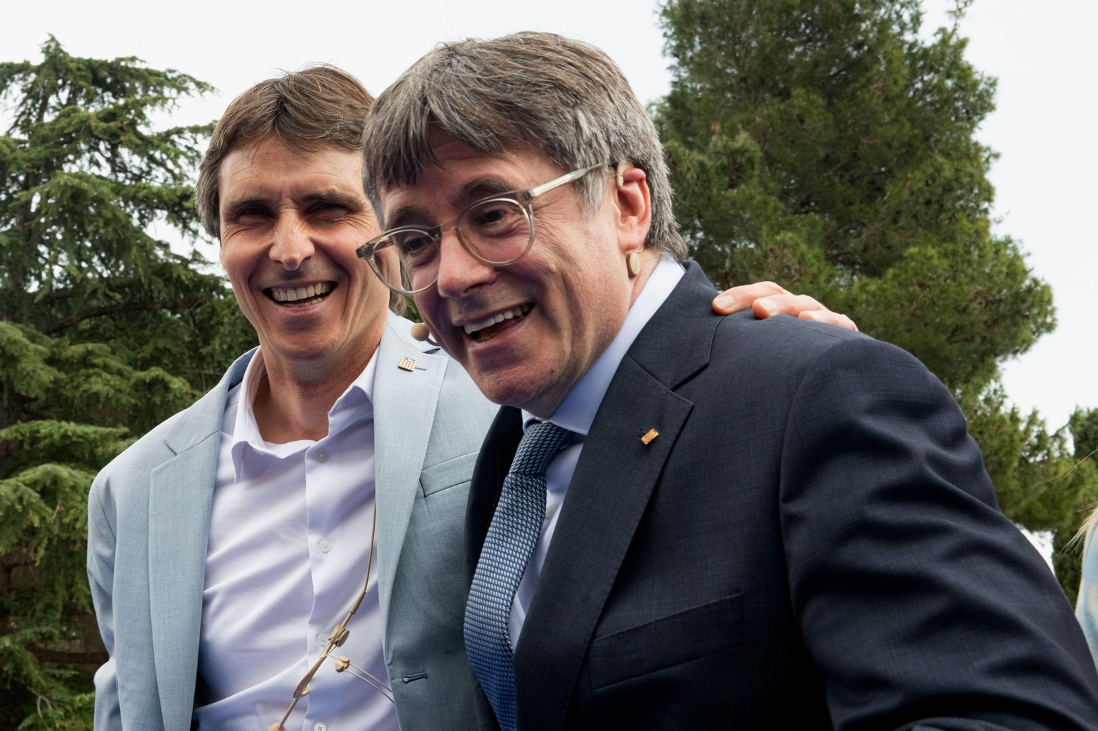 Carles Puigdemont, junto al candidato de Junts por Gerona, Salvador Vergés, el pasado sábado en Elna.