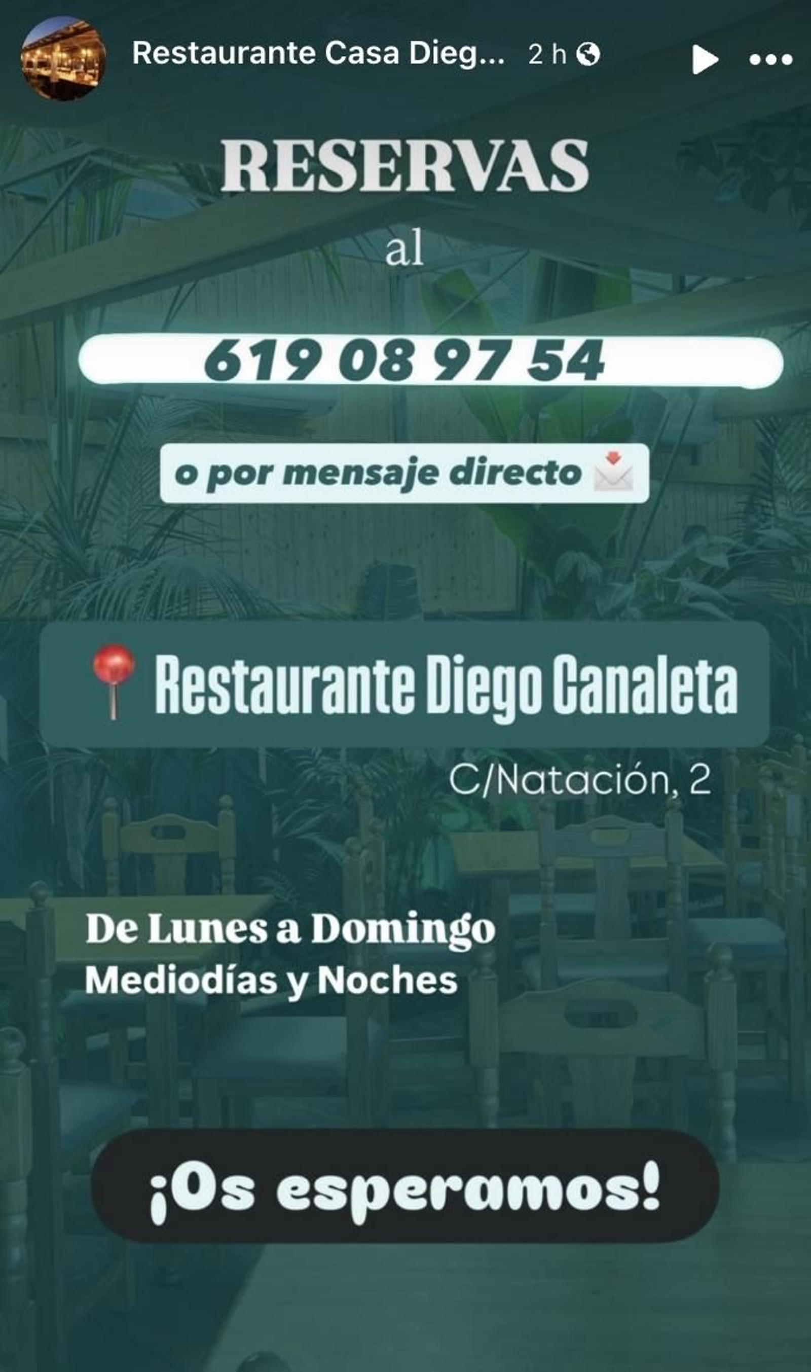 anuncio de Restaurante Casa Diego Canaleta en sus redes sociales
