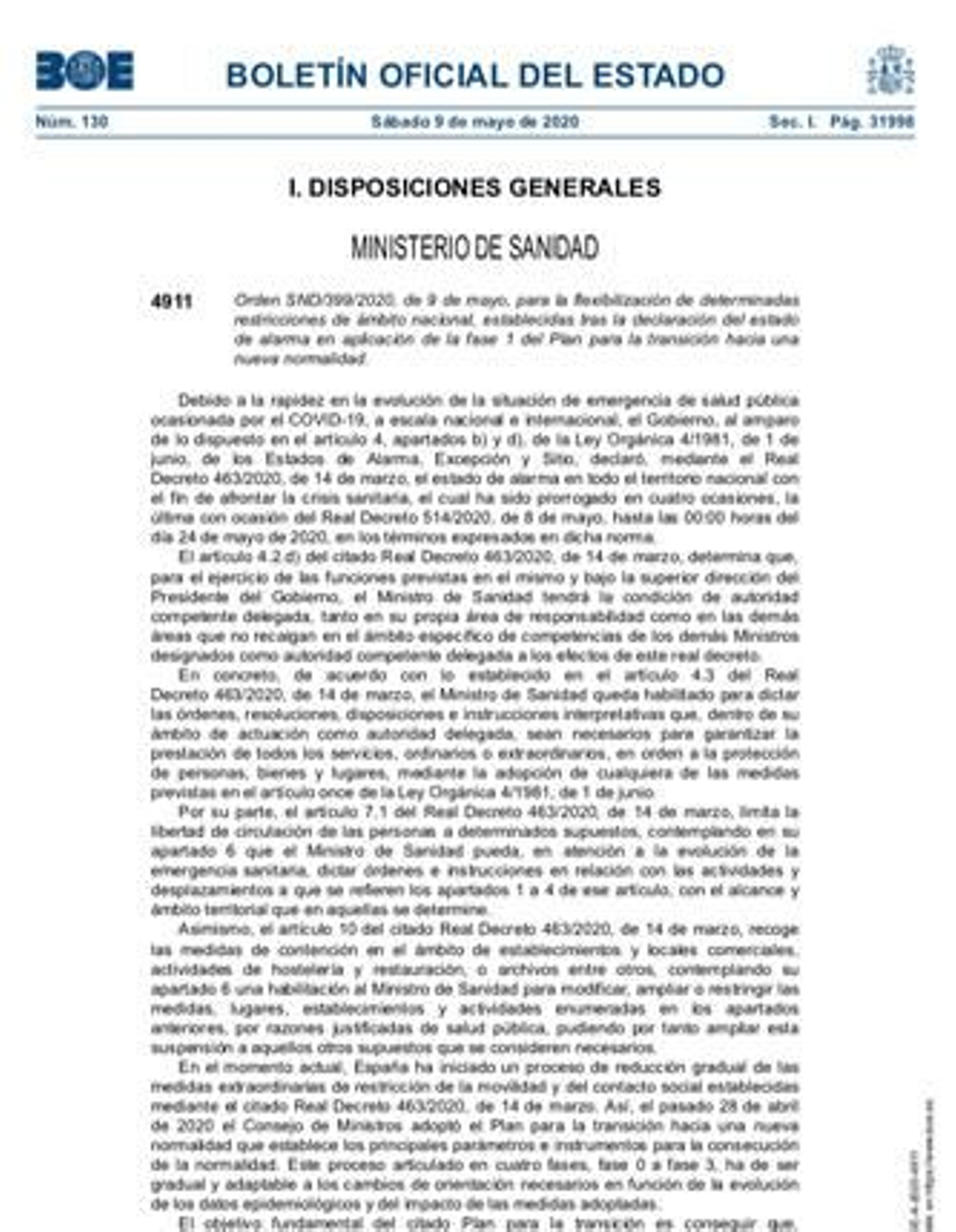 Consulte íntegra la orden del BOE sobre las normas en la fase 1 de la desescalada.