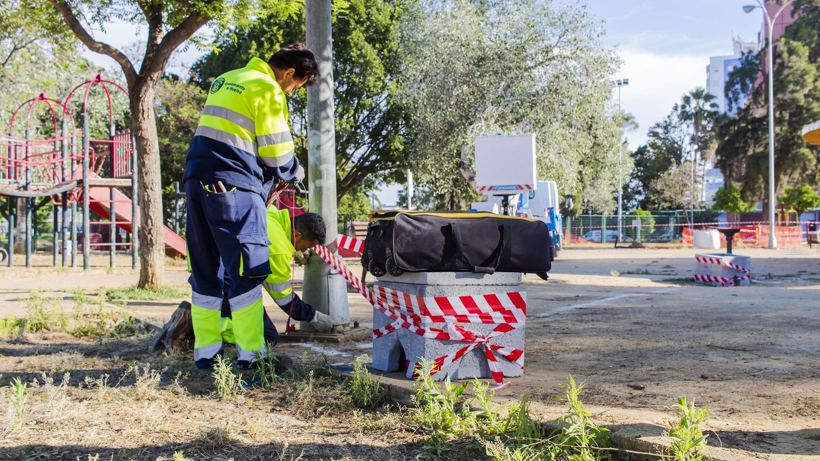 Obras en el Parque Robinson en Huelva.