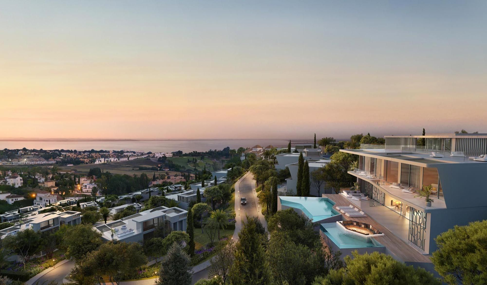 Imagen de la exclusiva comunidad Tierra Viva Lamborghini proyectada en Benahavís.