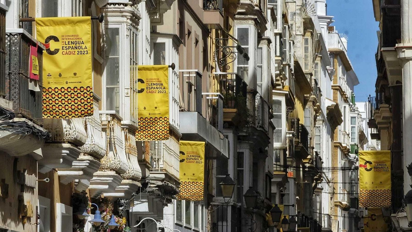 Banderolas del Congreso Internacional de la Lengua en una céntrica calle de la ciudad.