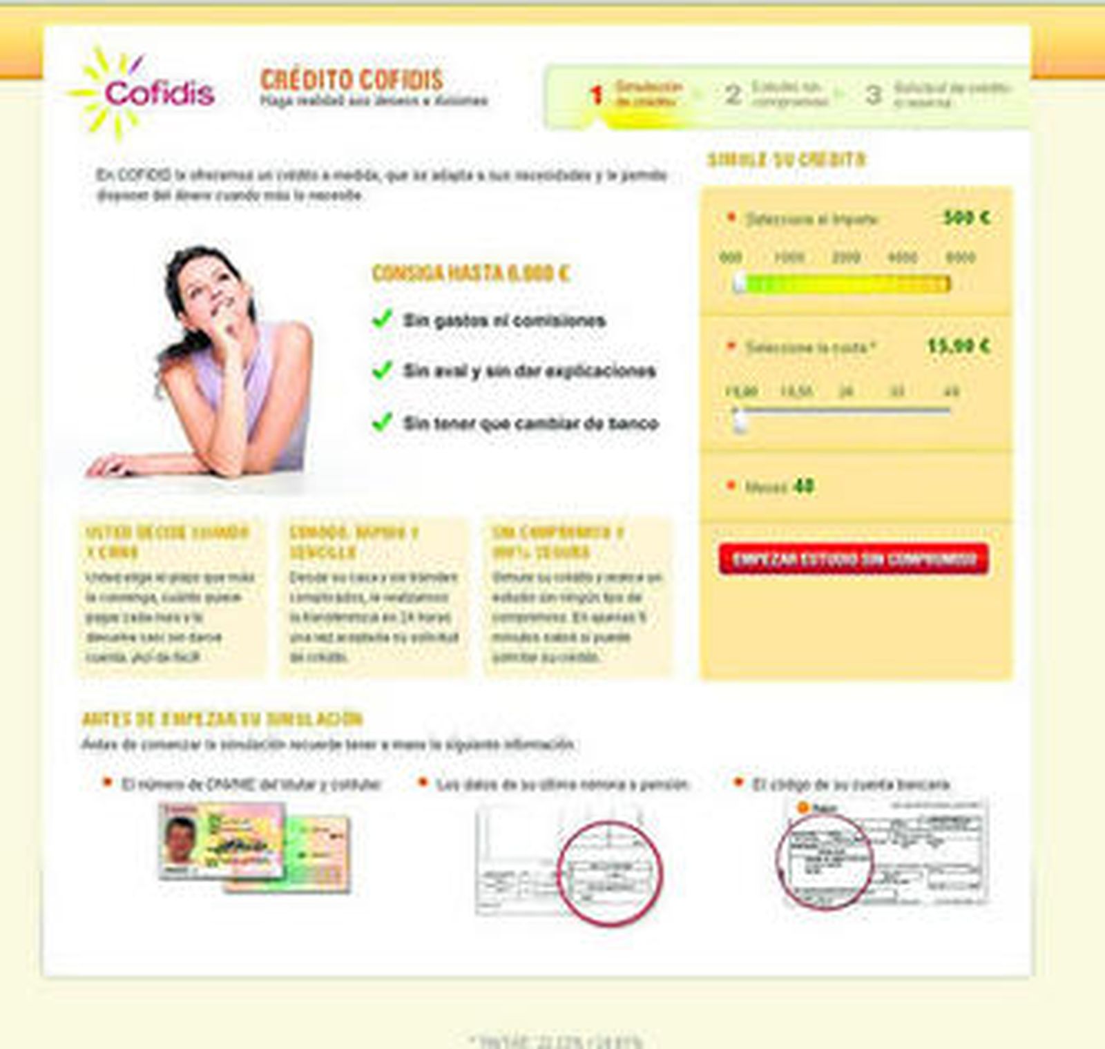 En la imagen, la interfaz del sitio web de Cofidis.