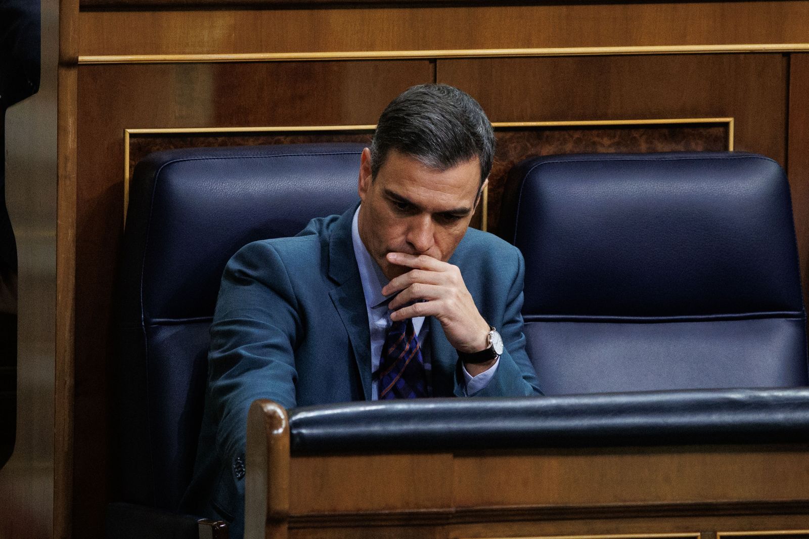 Pedro Sánchez, en su escaño en el Congreso de los Diputados.