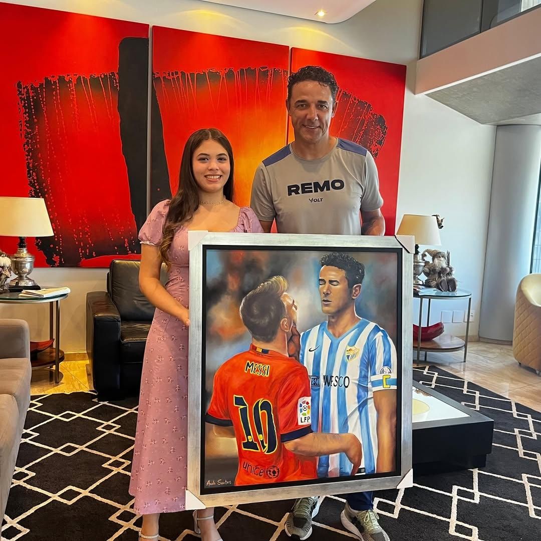 La 'tragantá' de Weligton a Messi, hecha arte en un cuadro