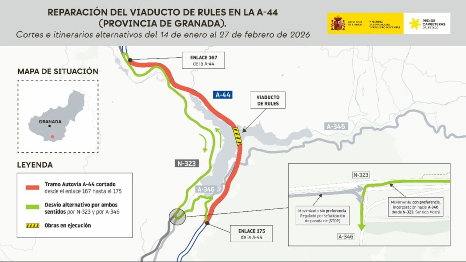 Cortes e itinerarios en la A-44