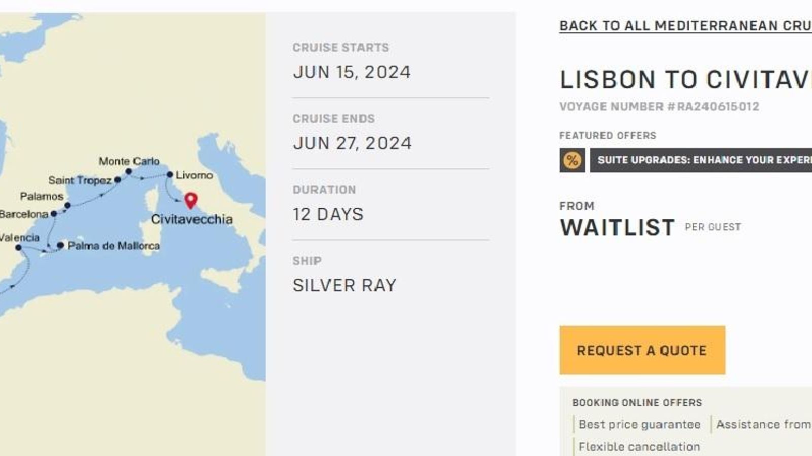 Ruta inaugural del Silver Ray, en la que se observa que el puerto de Cádiz será el primero que visitará tras su primera salida desde Lisboa
