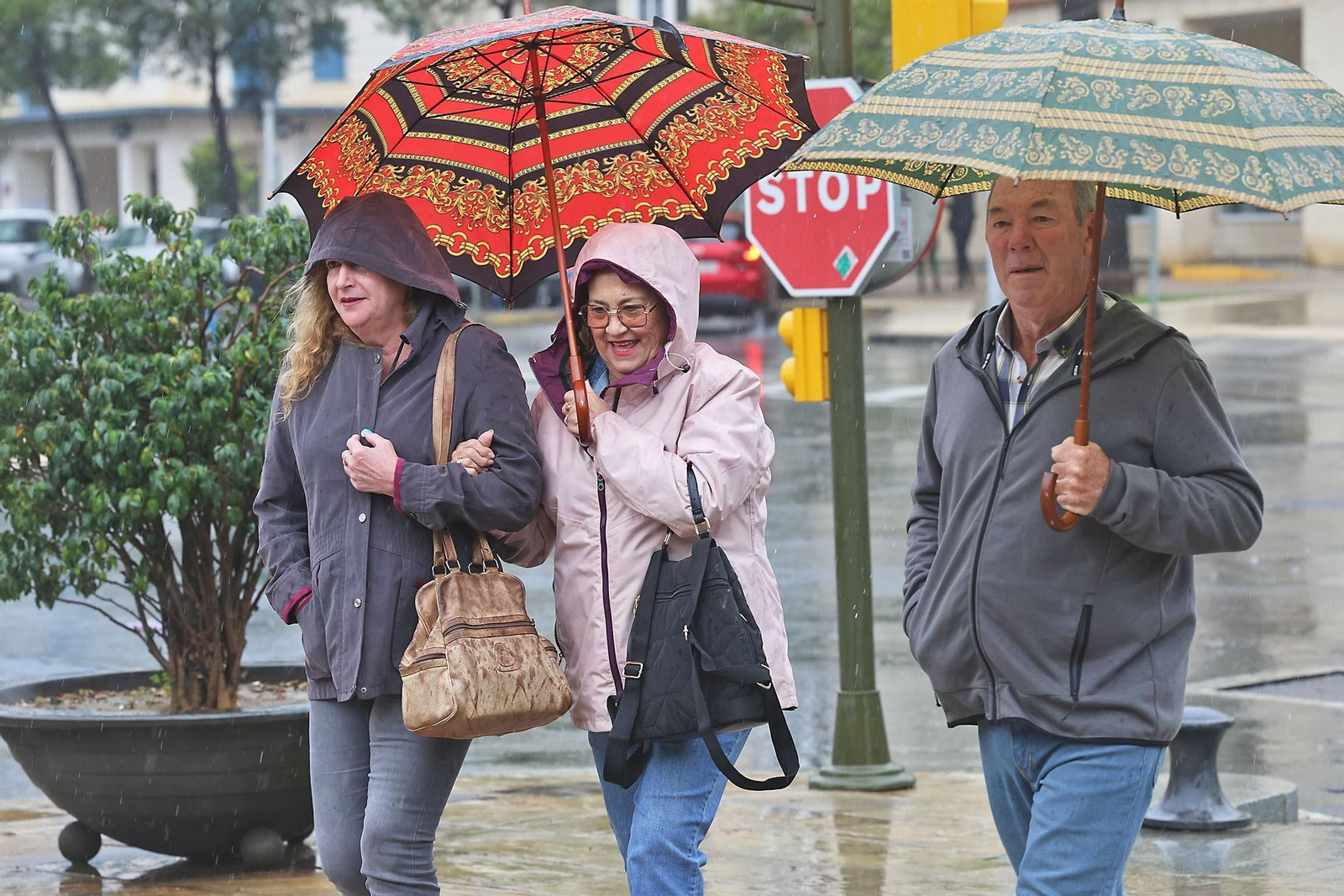 Paraguas en un día de lluvias y viento en Huelva capital.