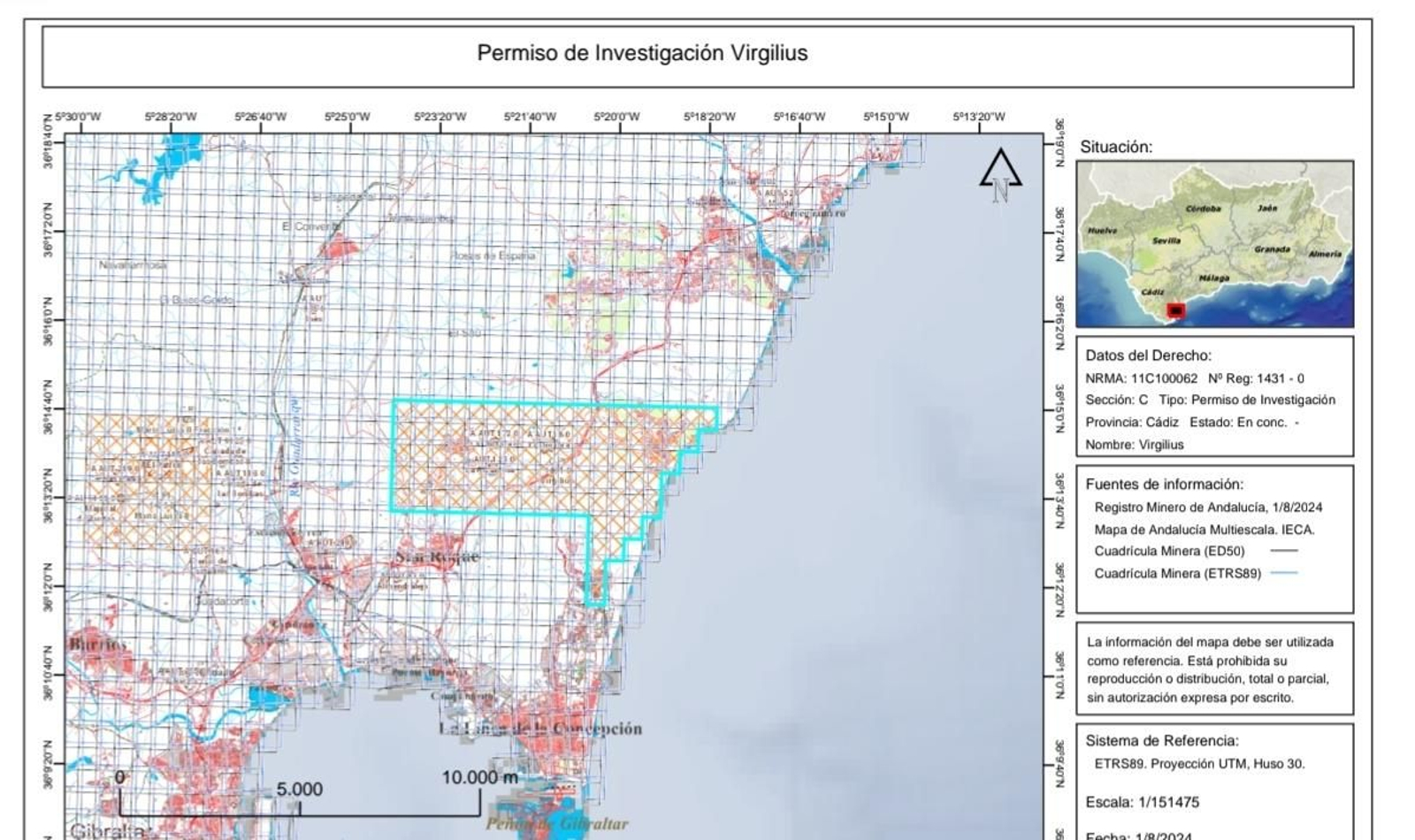 Concesión de derechos mineros sobre 2.710 hectáreas en los términos municipales de La Línea y San Roque.