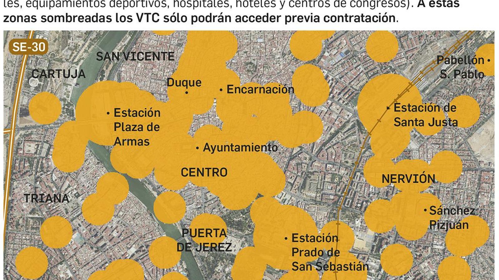 Detalle de las restricciones de los VTC en el centro. Fuente: Consejería de Fomento.