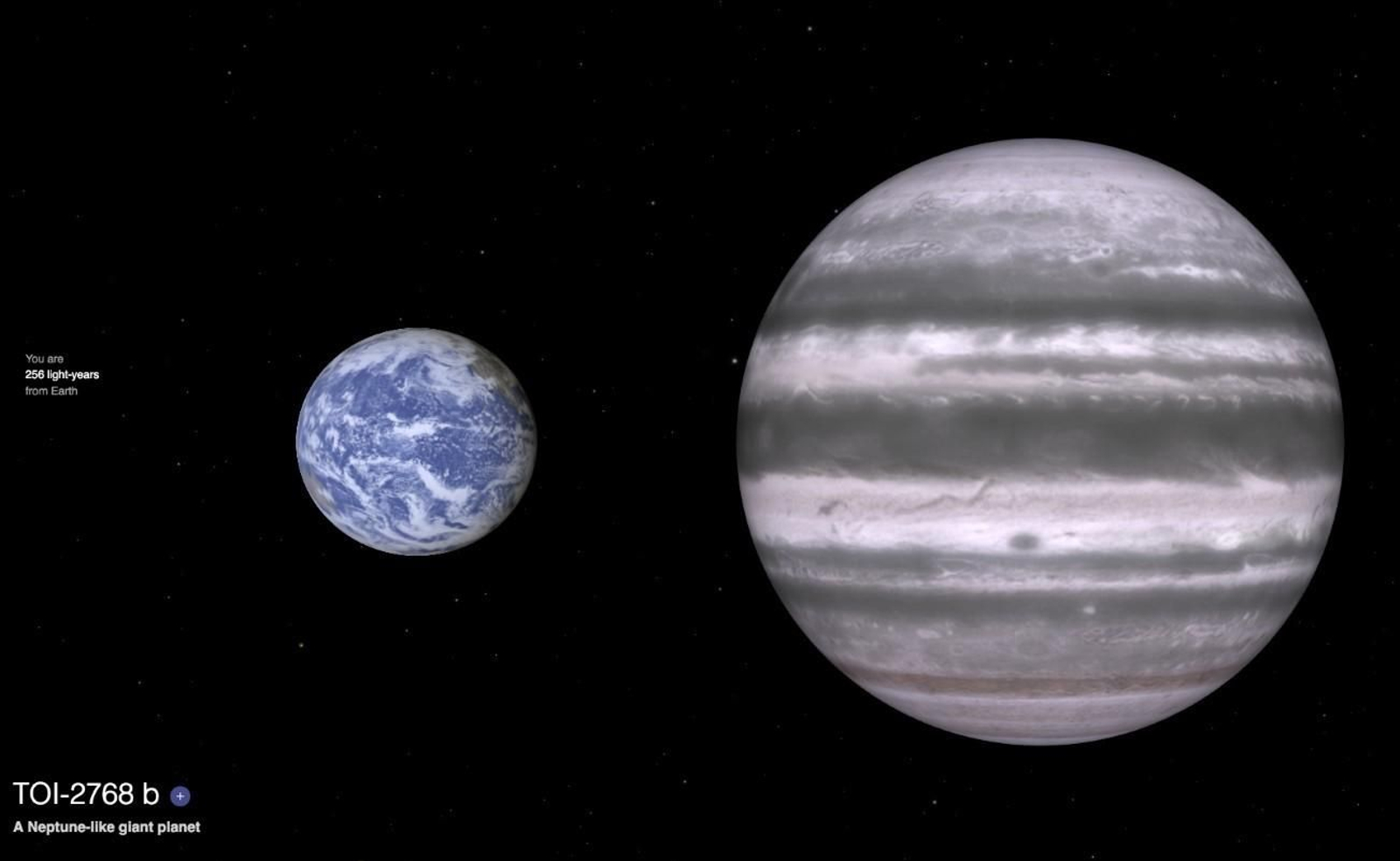 Recreación artística del candidato a exoplaneta validado en este trabajo y comparativa con la Tierra.