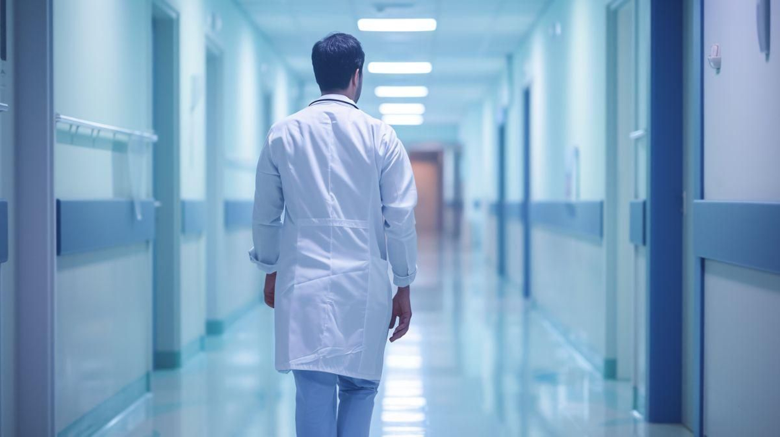 un profesional sanitario camnina por los pasillos de un hospital.