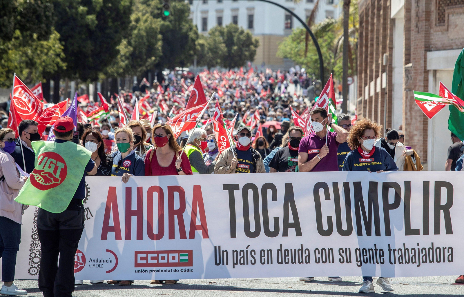 Manifestación por el Primero de Mayo en Cádiz.