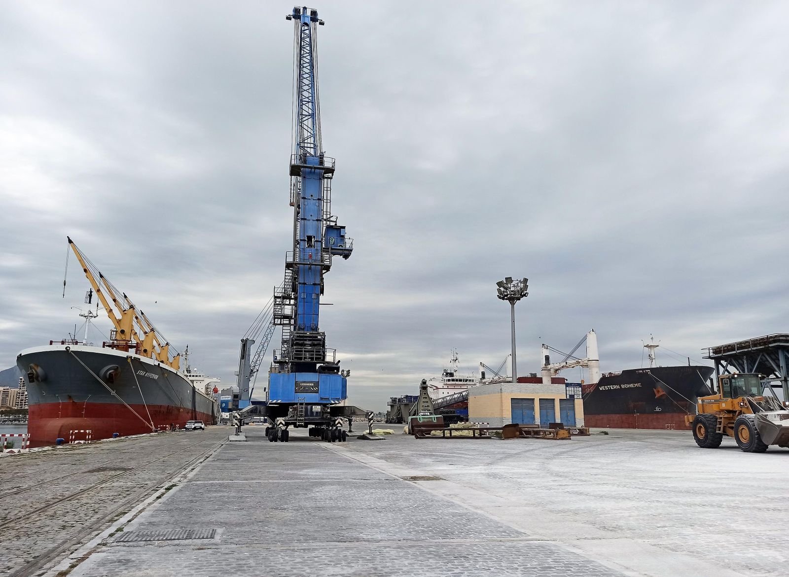 Muelles seis y siete este pasado lunes con dos operativas, una de carga y otra de descarga.