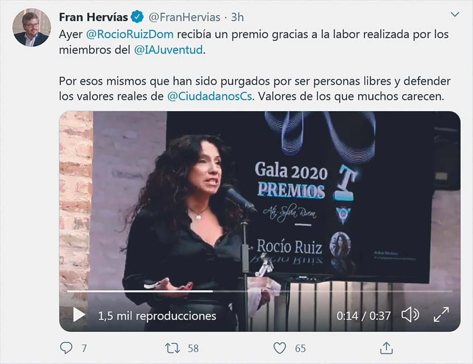 El mensaje publicado por Francisco Hervías en la red social Twitter