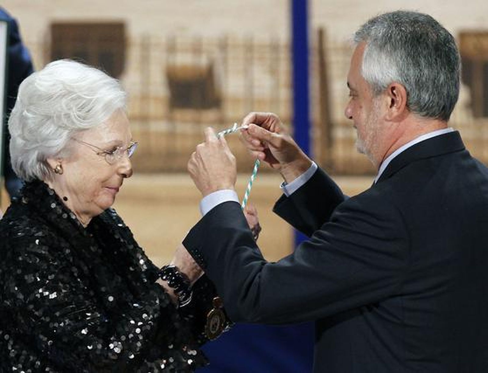 Josefina Molina recibe la medalla que le otorga el galardón de Hija Predilecta de Andalucía.

Foto: Antonio Pizarro