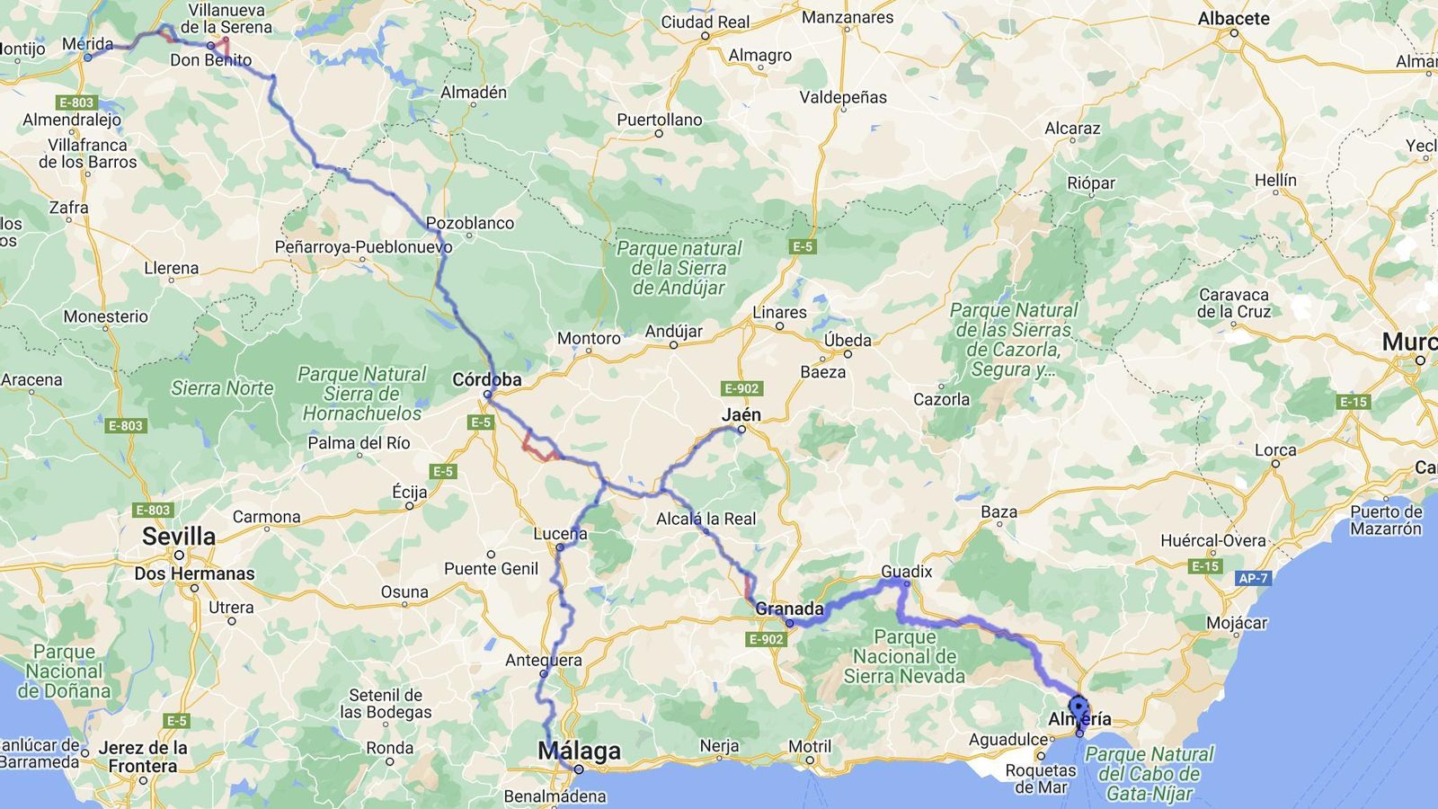 Trayecto completo del Camino Mozárabe de Santiago