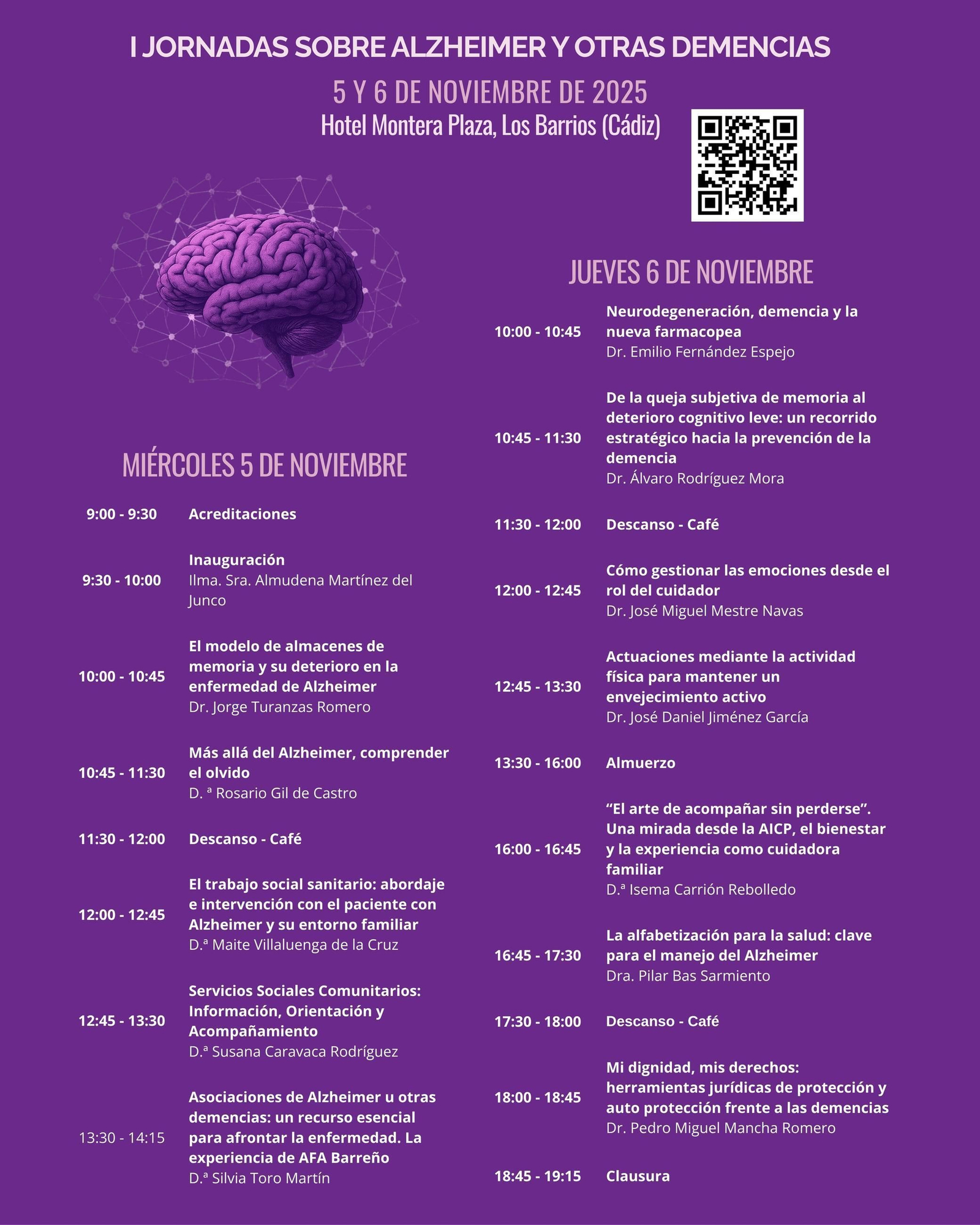 Programa de las I Jornadas sobre Alzhéimer y otras Demencias.