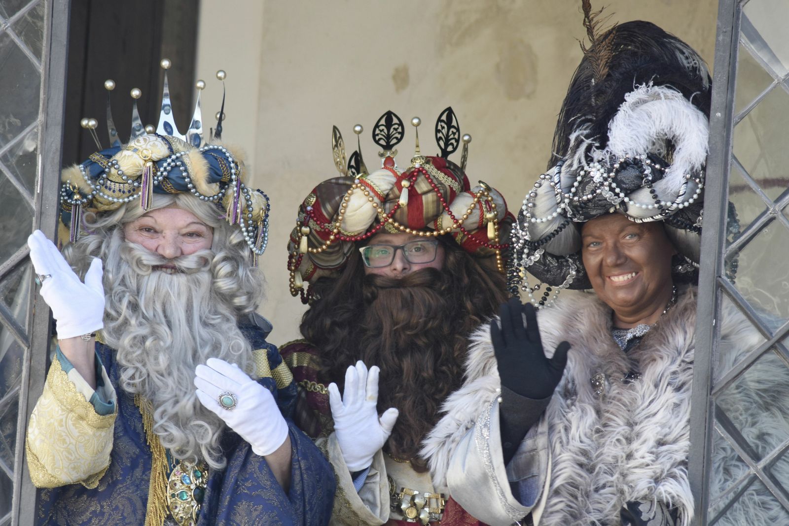 Melchor, Gaspar y Baltasar de 2019, durante una rueda de prensa en Orive.