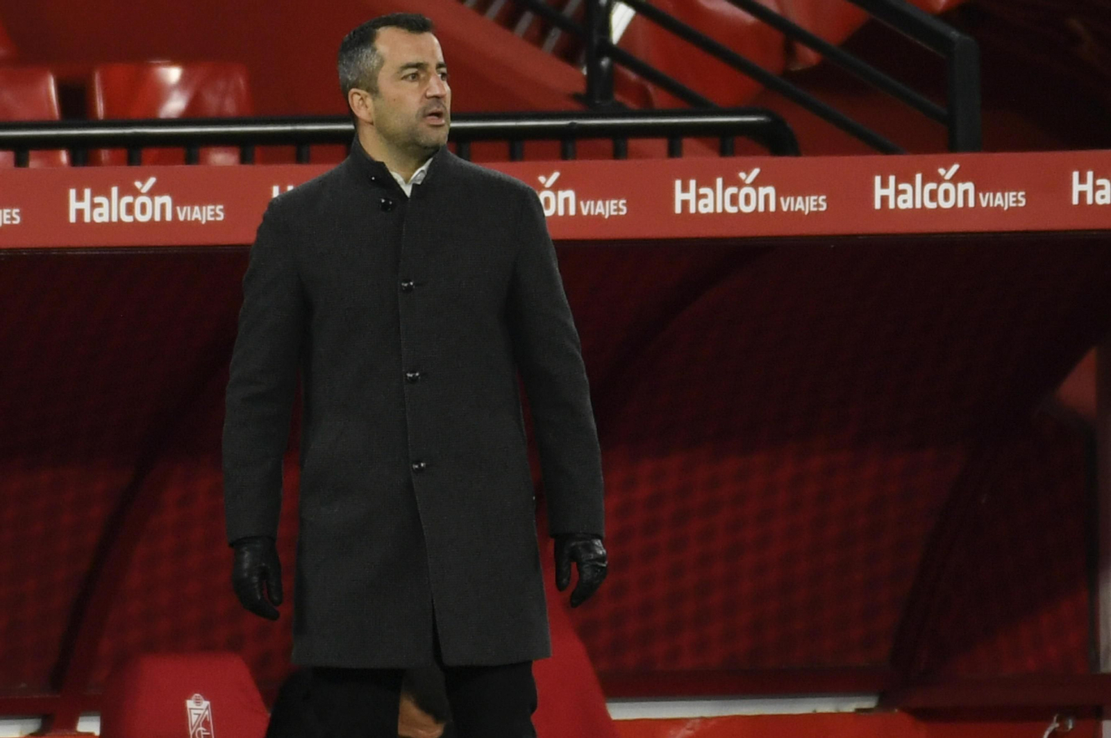 Diego Martínez, en la banda del Nuevo Los Cármenes.