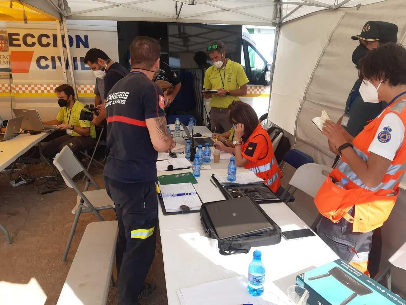 Un puesto de mando avanzado durante el simulacro organizado por la Junta.