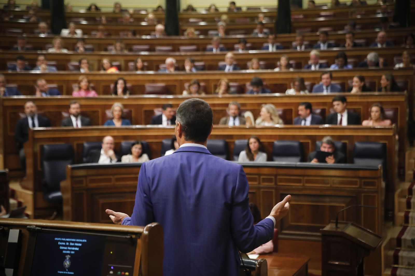 El presidente del Gobierno, Pedro Sánchez, durante su intervención en la sesión de control al gobierno celebrada este miércoles en el Congreso.