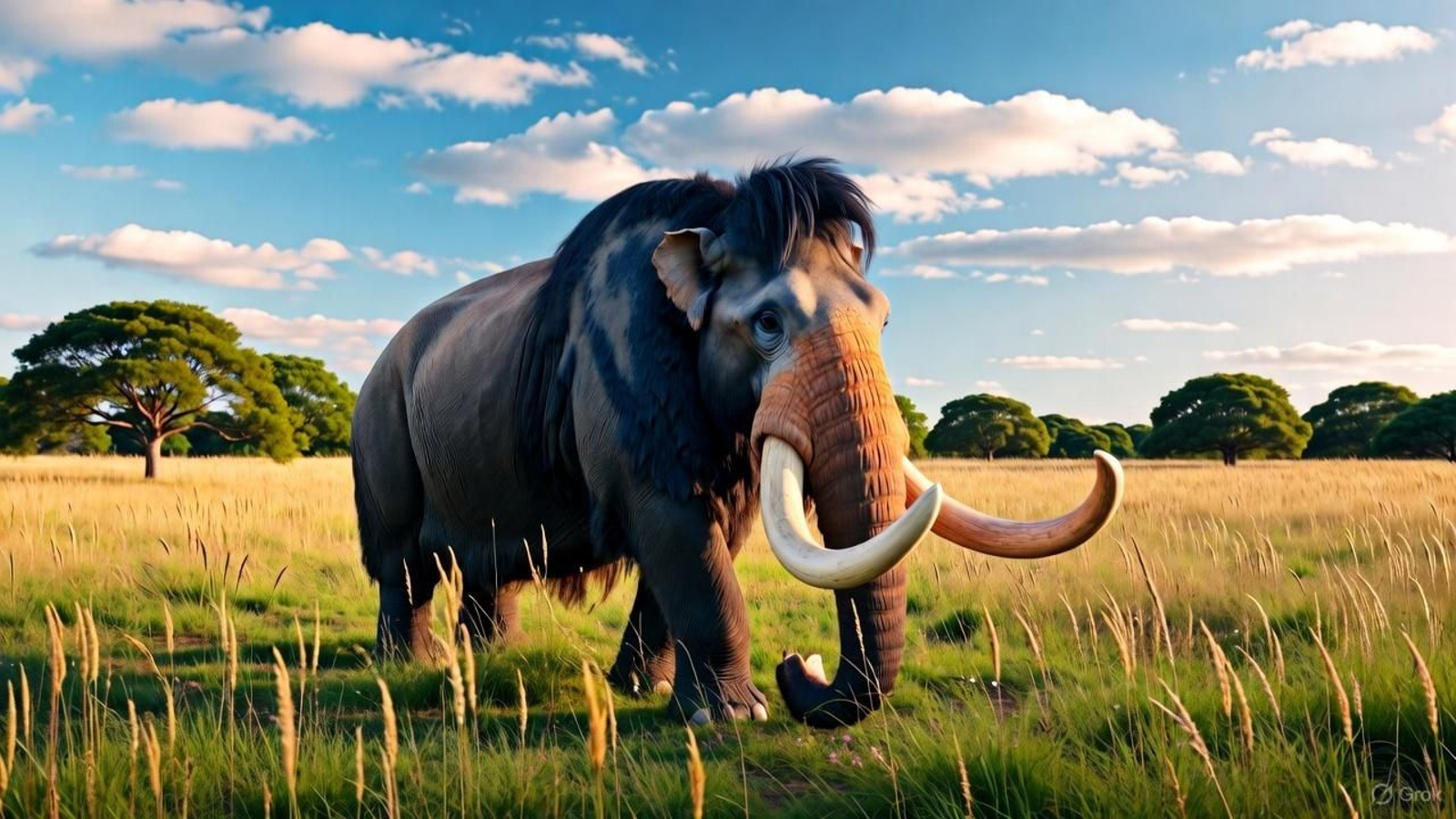 Recreación de un mastodonte pastando