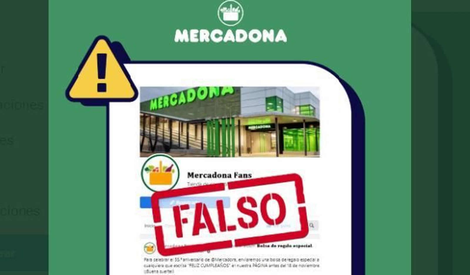 Mensaje que desmiente en Twitter sorteos de Mercadona y advierte de páginas falsas.
