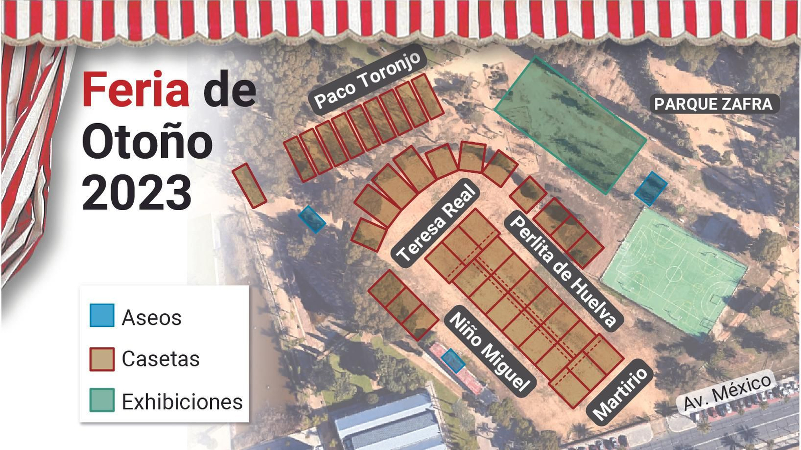 Plano del recinto de la Feria de Otoño de Huelva 2023.