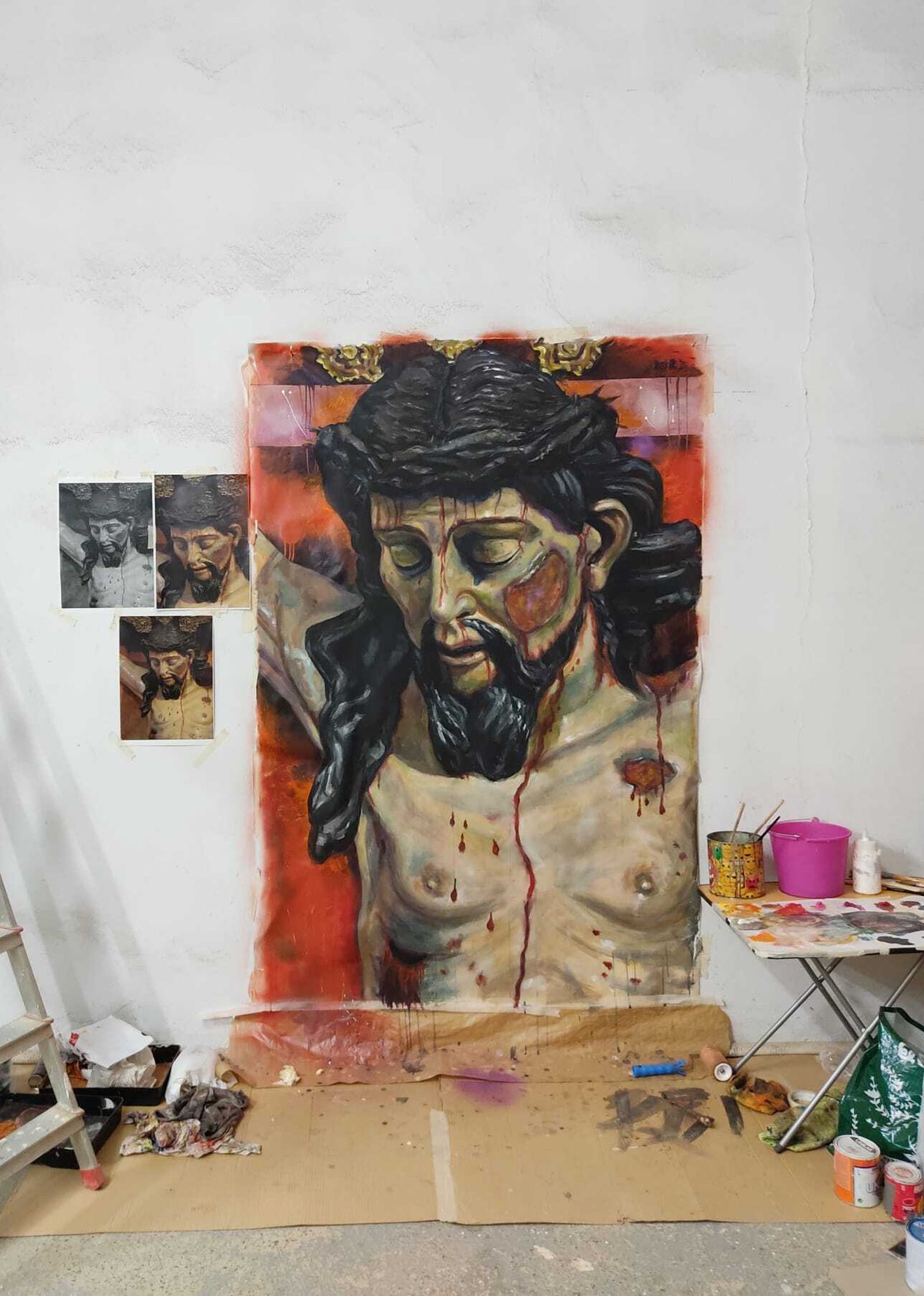 Imágenes de algunas de las obras de la iniciativa 'Balcones Cofrades' de la Hermandad de la Borriquita de Huelva