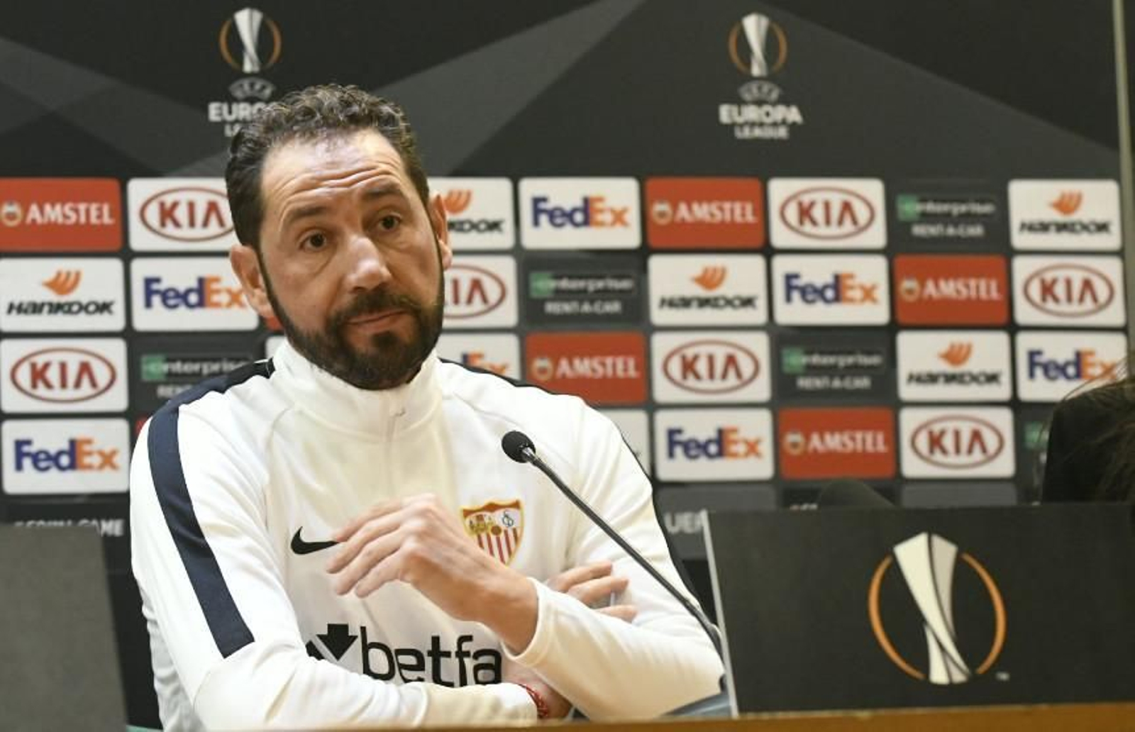Pablo Machín, en la sala de prensa el Olímpico de Roma.