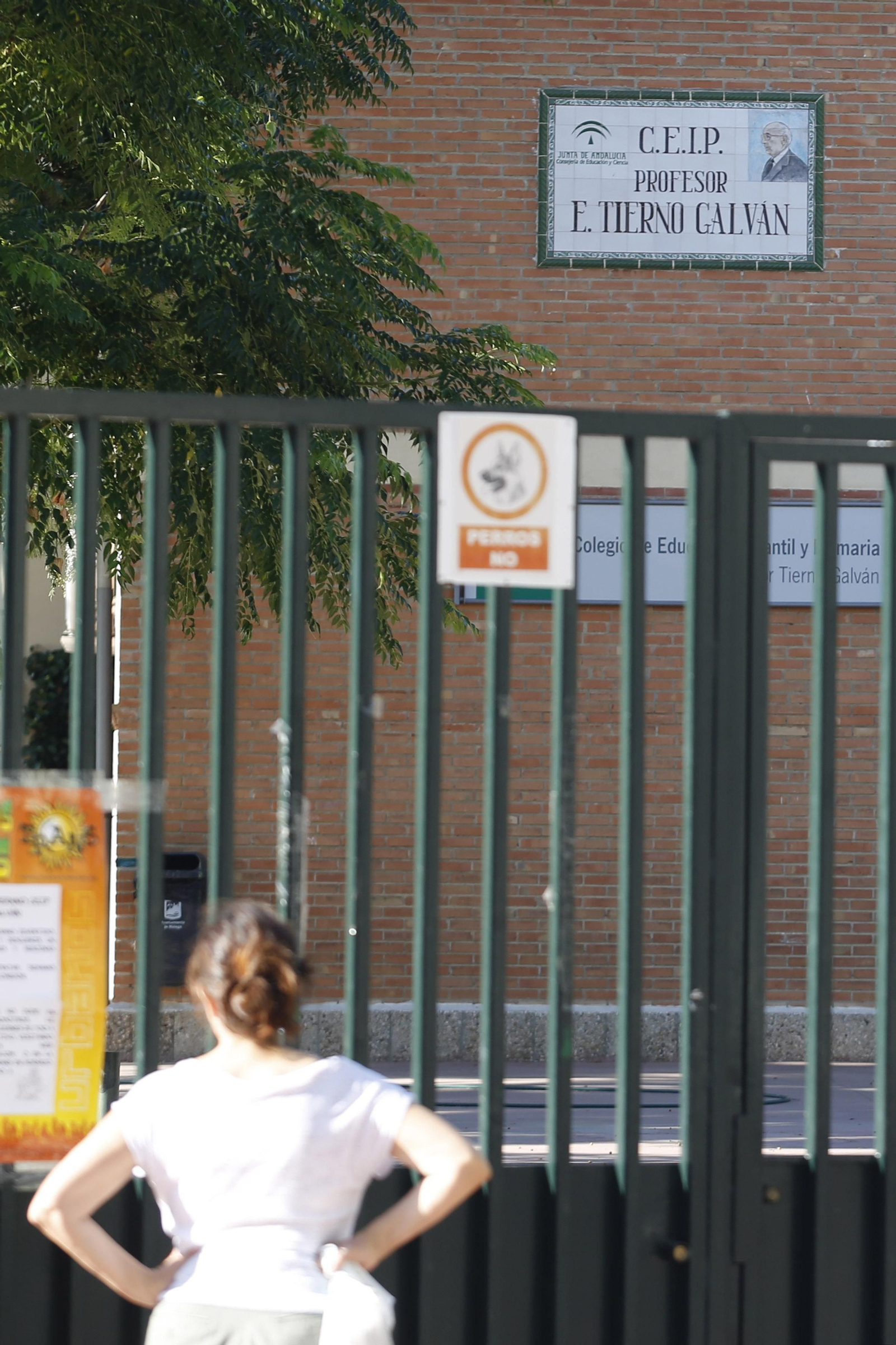 Puerta del CEIP Profesor Enrique Tierno Galván, en la barriada de El Cónsul.