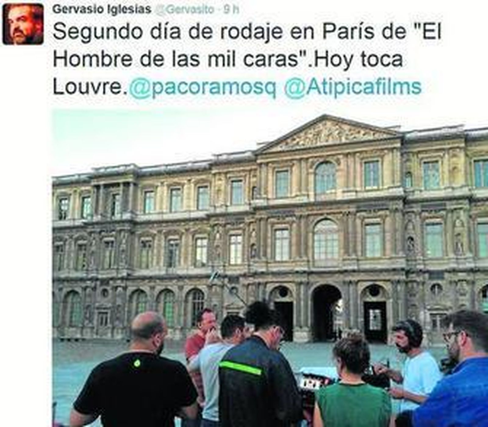 Una de las imágenes que subió ayer el productor Gervasio Iglesias en su cuenta de Twitter del rodaje en el Louvre.