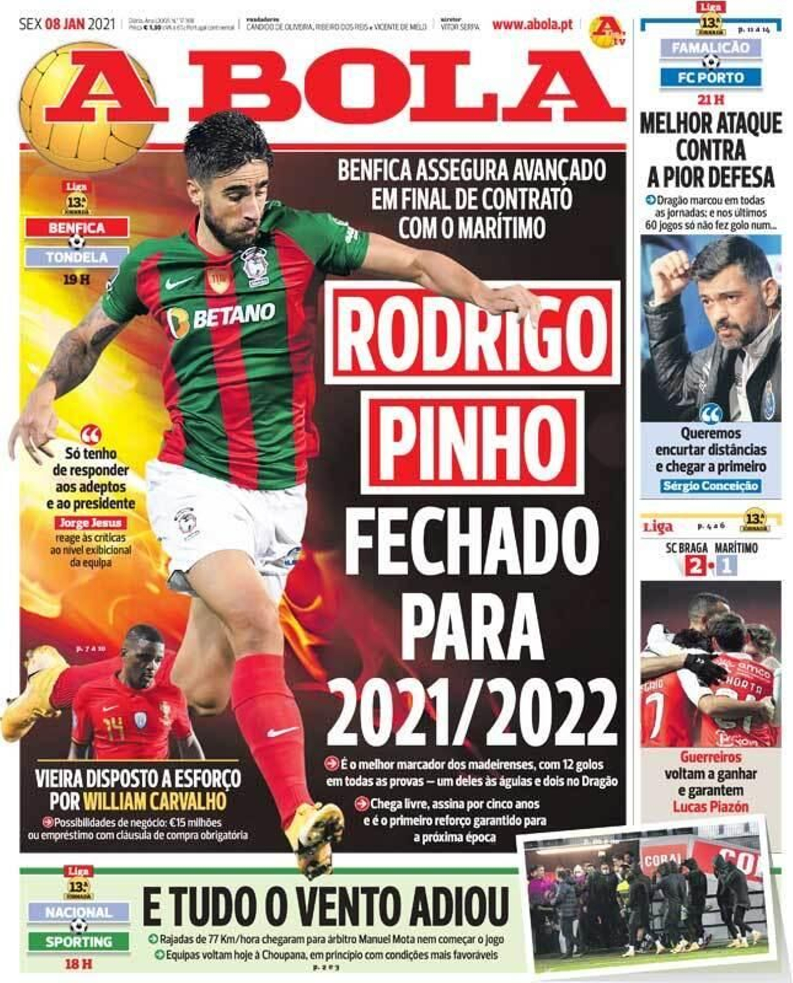 Portada de A Bola donde se informa del interés en William.