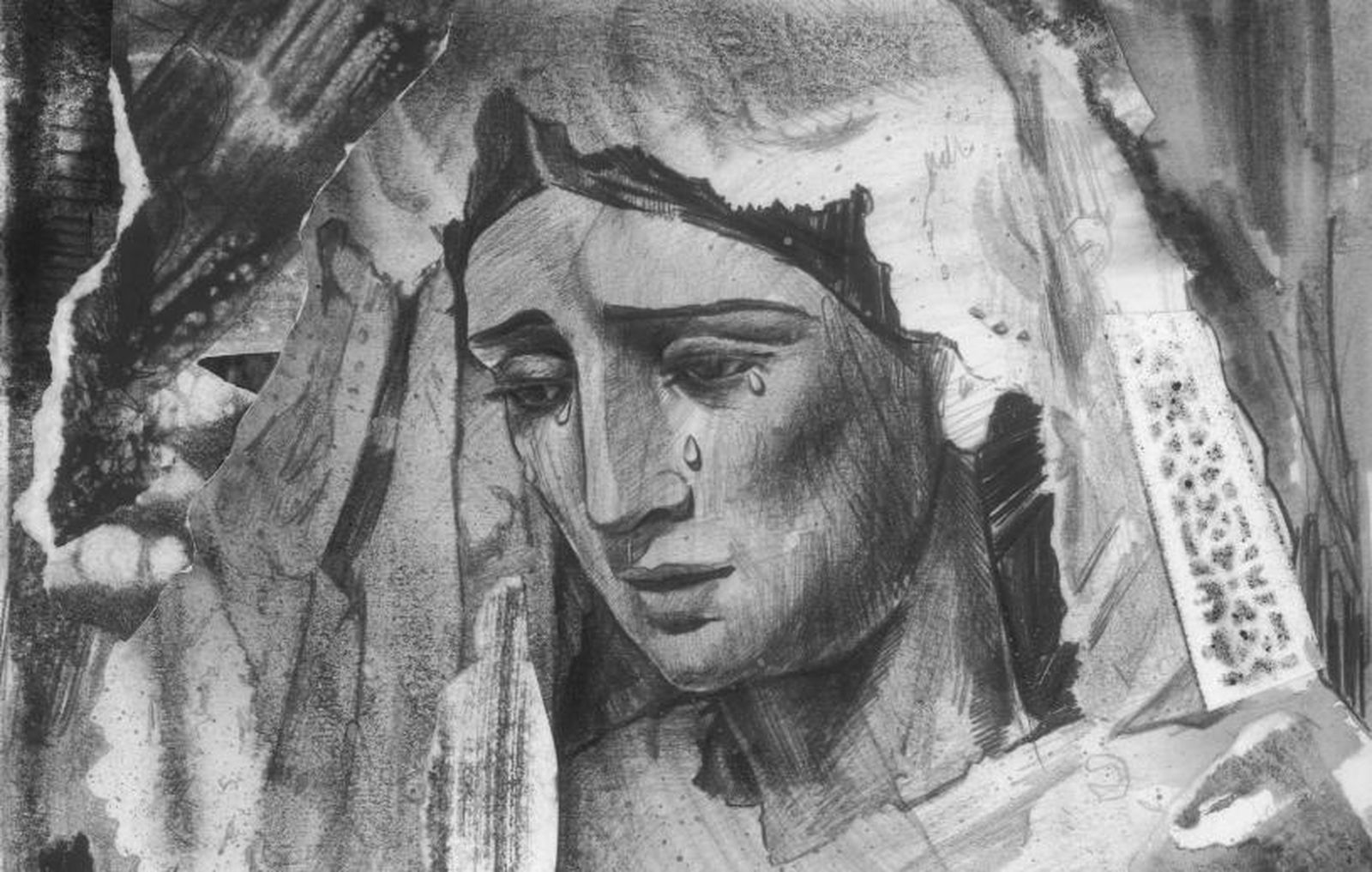 Se representa la Virgen con una clásica mantilla pero con aire actual