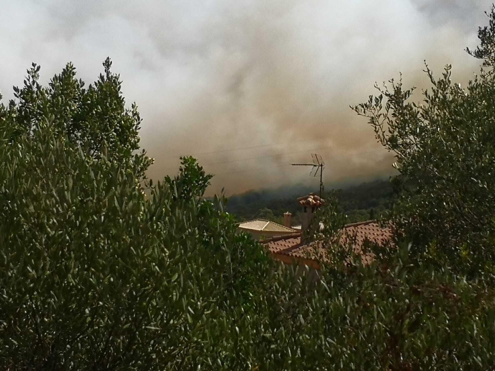 El denso humo, cerca de las casas