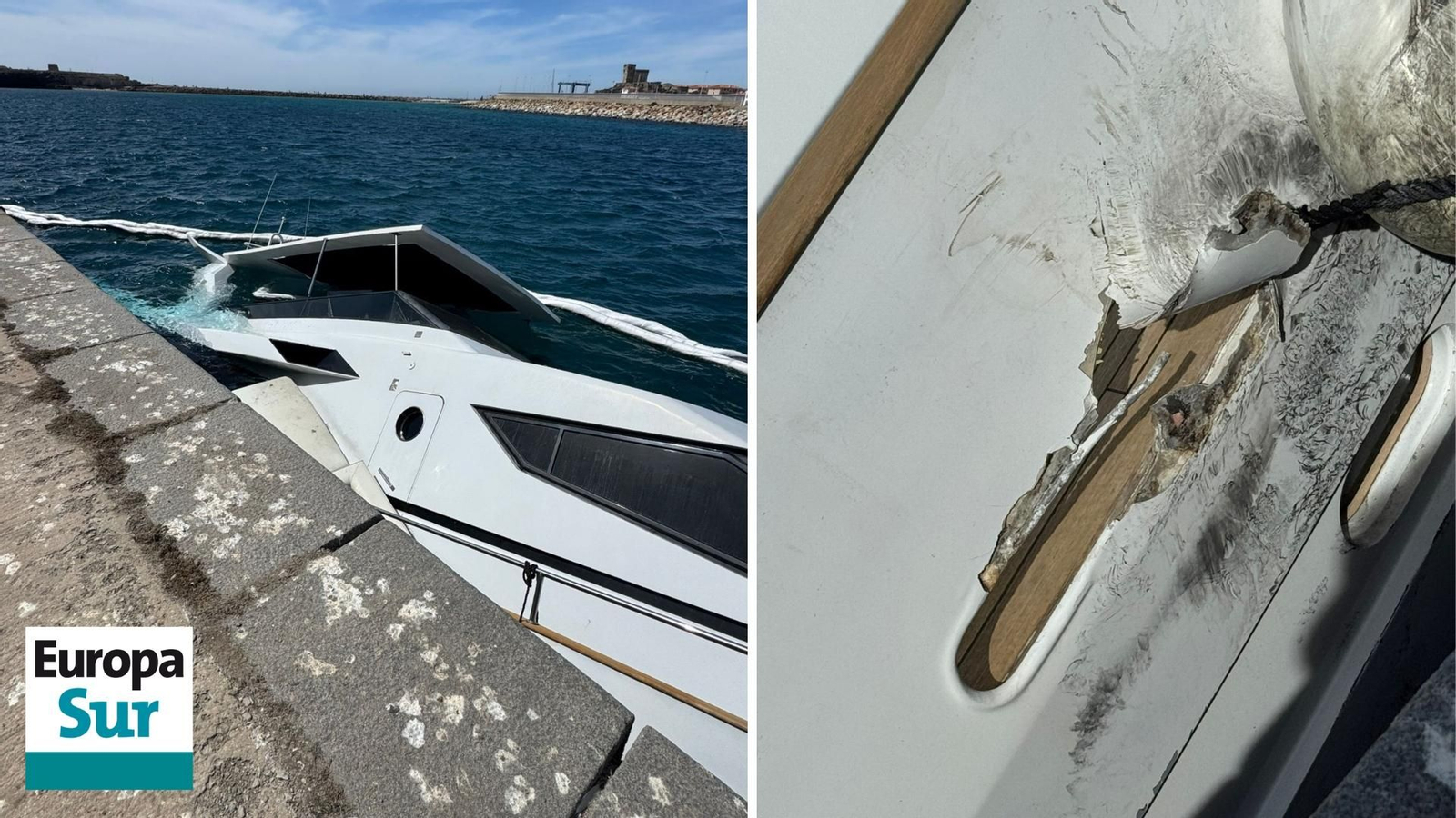 El yate Mr. M hundido en el Puerto de Tarifa y los daños sufidos.